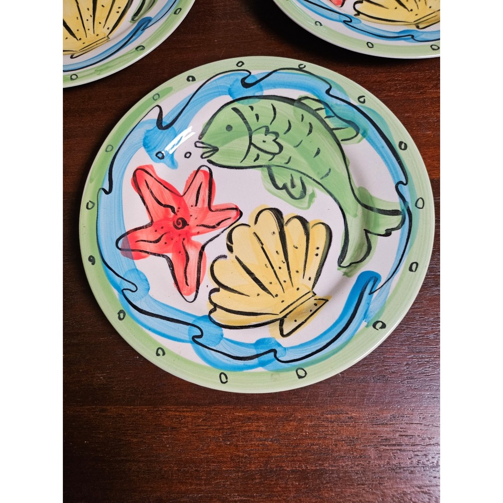 Sango Key West Salad Plates Set of 5 Green Red Nautical Fish Starfish 8in - Picture 2 of 7